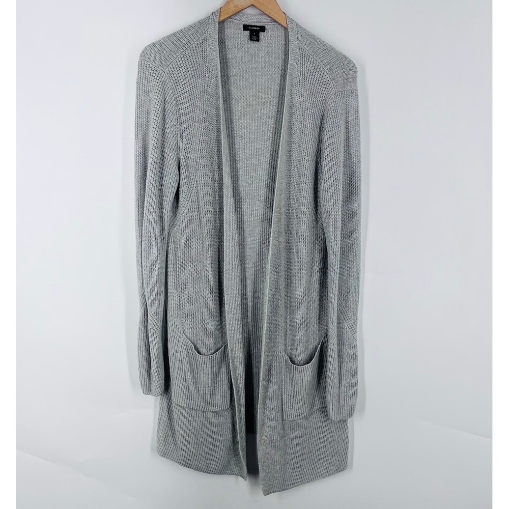 Halogen Womens Gray Ribbed Open Front Longline Cardigan Cashmere Blend Size L